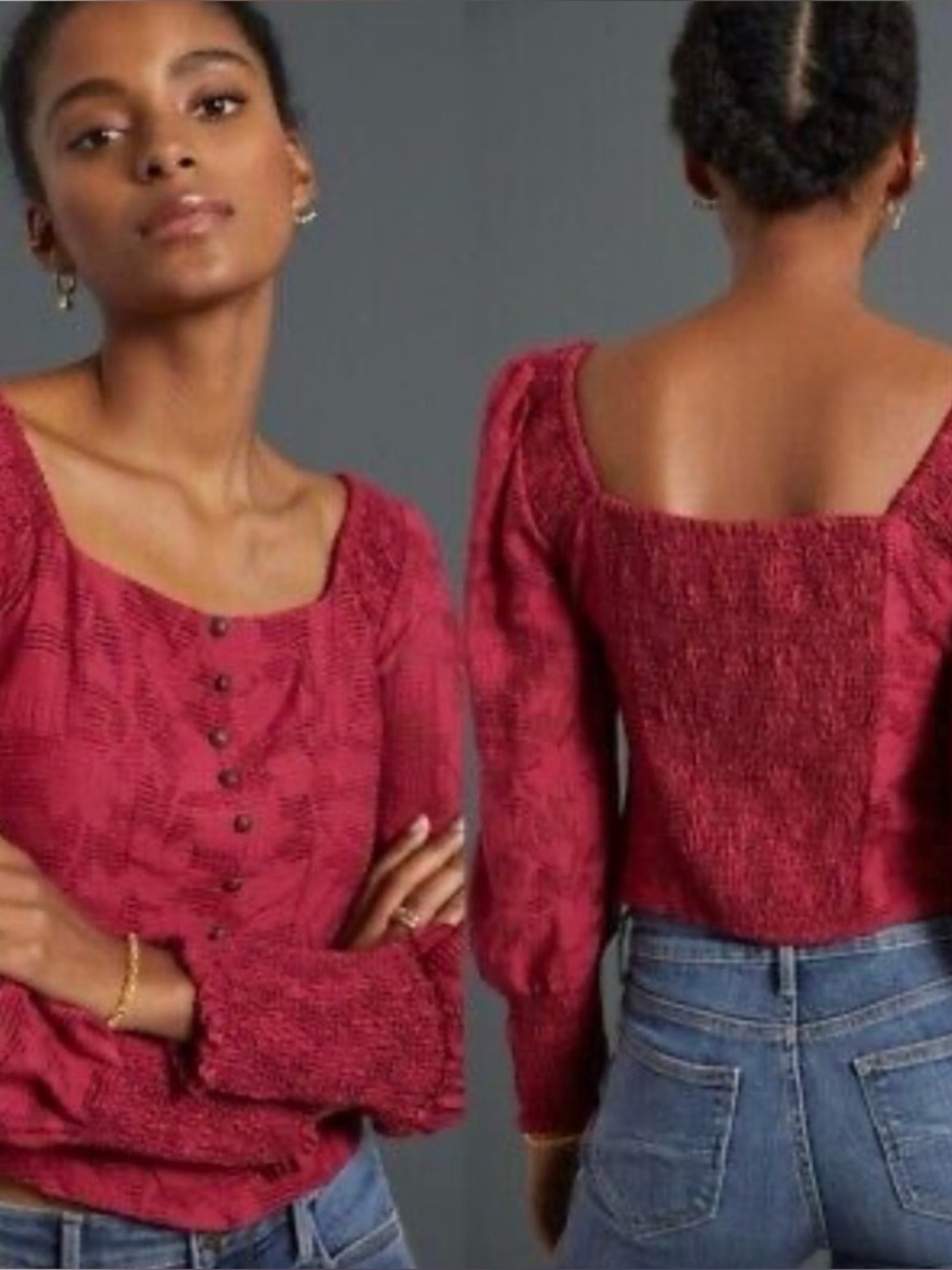 Anthropologie Romantic Puff sleeve blouse L nwt